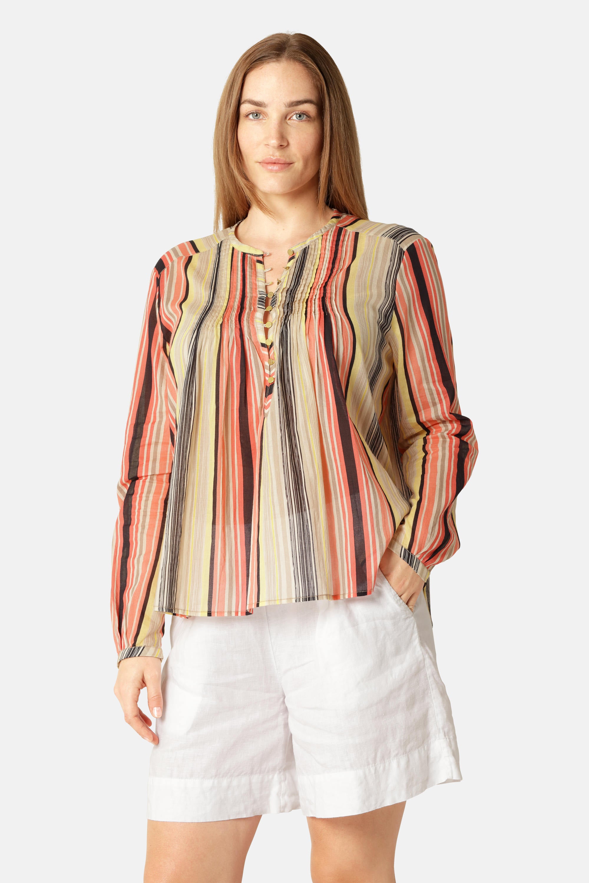 Skjorte med Lange Ærmer Pintuck - Red Organic Stripe